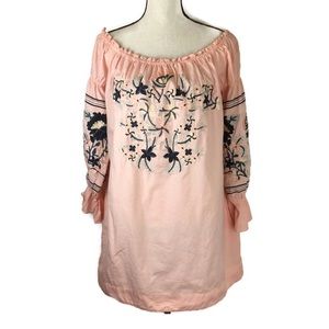 FREE PEOPLE Fleur De Jour Dress Peach Embroidered